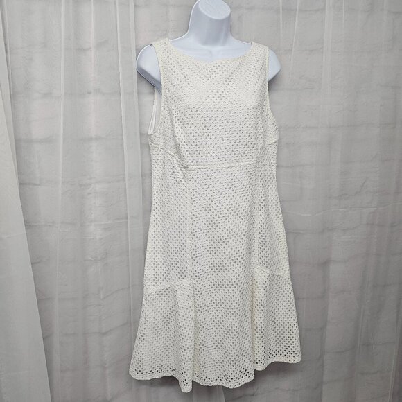 Chaps Off White Crochet Lace Sleeveless Dress Coquette Boho 16 - Picture 3 of 11